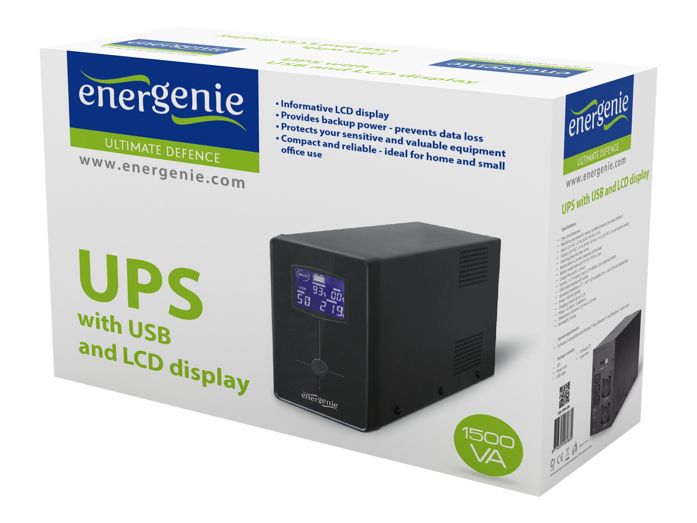 EnerGenie UPS with USB and LCD display, Black | EG-UPS-034 | 1500 VA | 900 W - Image 7