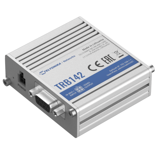 LTE Gateway | TRB142 | No Wi-Fi | Ethernet LAN (RJ-45) ports 0 | Mesh Support No | MU-MiMO No | 2G/3G/4G | Antenna type 1 x SMA for LTE | 1 x Virtual network interface via micro USB