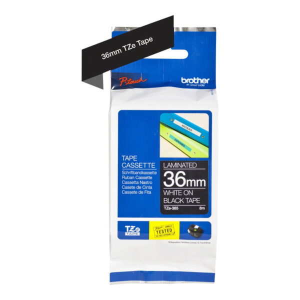 Brother | TZE-365 | White on Black | TZe | 8 m