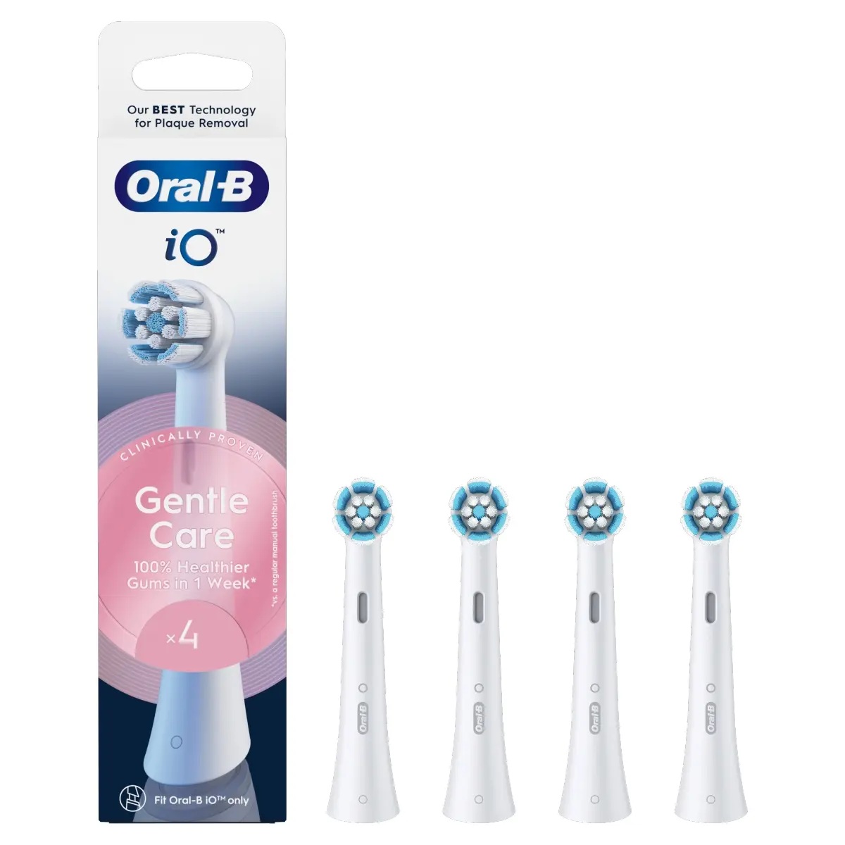 Oral-B | Replaceable toothbrush heads | iO Gentle Care | Heads | For adults | Number of brush heads included 4 | Number of teeth brushing modes Does not apply | White