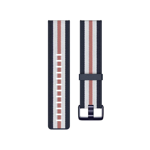Fitbit | Versa-Lite Woven Hybrid Band, large, navy/pink | The Fitbit Versa woven hybrid band is made of polyester woven material on top and fluoroelastomer material on the bottom with an aluminium buckle. | The Fitbit Versa woven hybrid band is not water resistant.