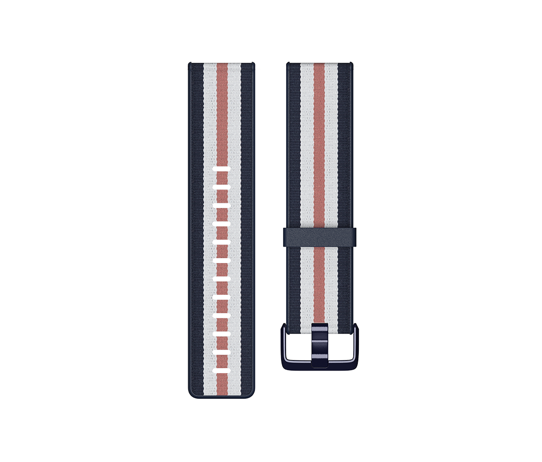 Fitbit | Versa-Lite Woven Hybrid Band, large, navy/pink | The Fitbit Versa woven hybrid band is made of polyester woven material on top and fluoroelastomer material on the bottom with an aluminium buckle. | The Fitbit Versa woven hybrid band is not water resistant.