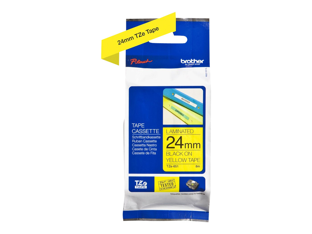 Brother | TZe-651 Laminated Tape | Black On Yellow | TZe | 8 m | 2.4 cm