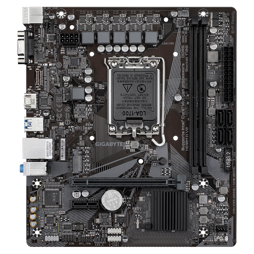 Gigabyte | H610M H V2 G1.0 | Processor family Intel | Processor socket LGA1700 | DDR5 | Supported hard disk drive interfaces M.2, SATA | Number of SATA connectors 4 - Image 3
