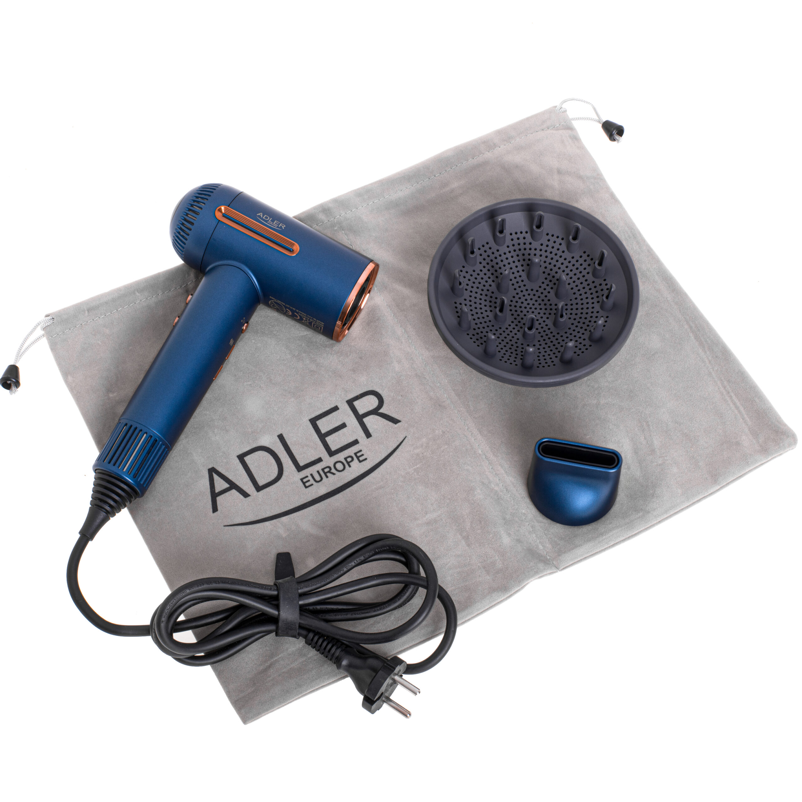 Adler Hair Dryer | AD 2271 SUPERSPEED | 1500 W | Number of temperature settings 6 | Ionic function | Diffuser nozzle | Blue - Image 10