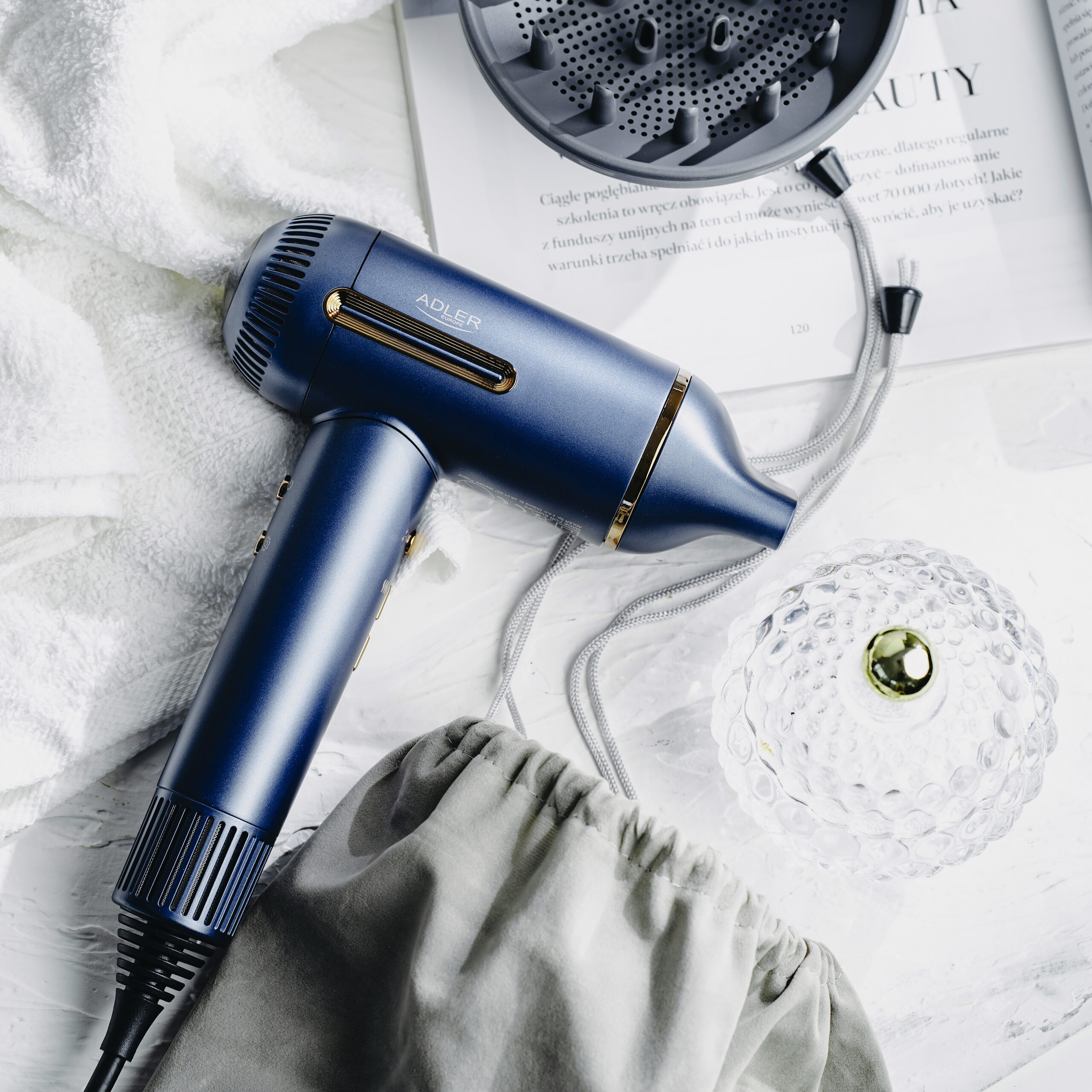 Adler Hair Dryer | AD 2271 SUPERSPEED | 1500 W | Number of temperature settings 6 | Ionic function | Diffuser nozzle | Blue - Image 13