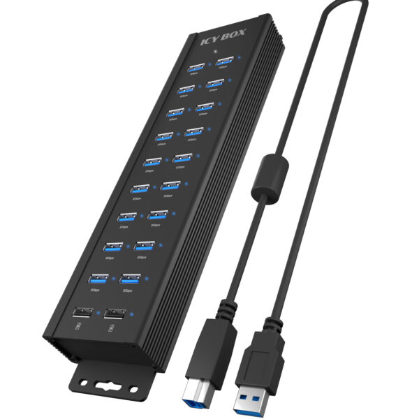 Raidsonic | 20-in-1 USB HUB with power supply, on/off button and mounting brackets | IB-HUB1720-U3