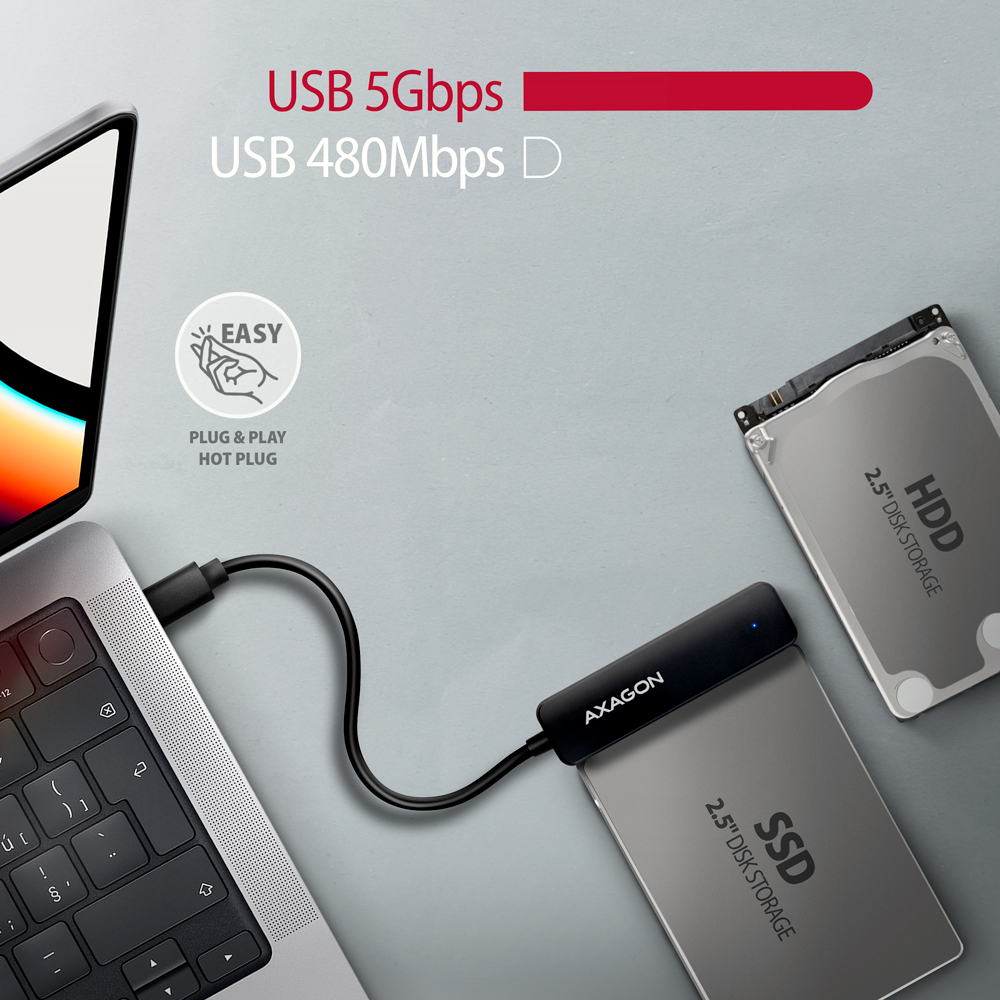 AXAGON USB-C 5Gbps - SATA 6G, 2.5" SSD/HDD SLIM Adapter | ADSA-FP2C - Image 4