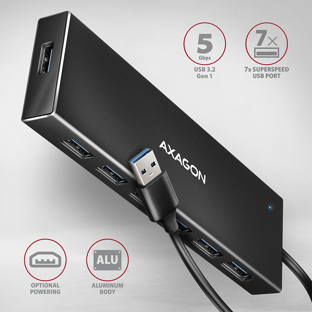 AXAGON SuperSpeed USB-A FLAT Hub | HUE-F7A - Image 3