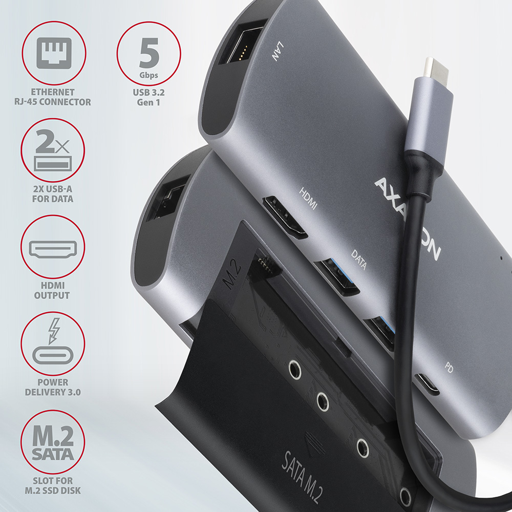 AXAGON SuperSpeed USB-C Combo 6in1 Hub | HMC-6M2 - Image 3