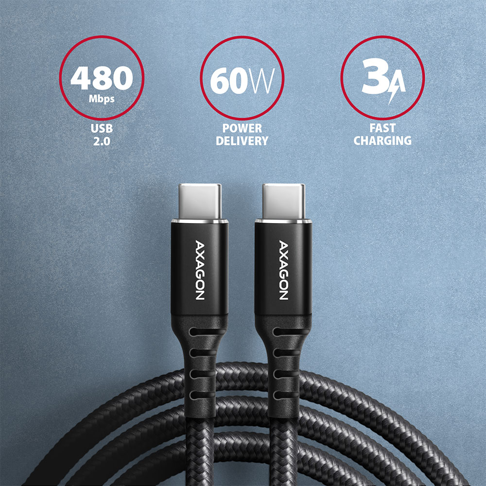 AXAGON | Data and charging cable, 2 m | BUCM-CM20AB | USB Type C to USB Type C - Image 3