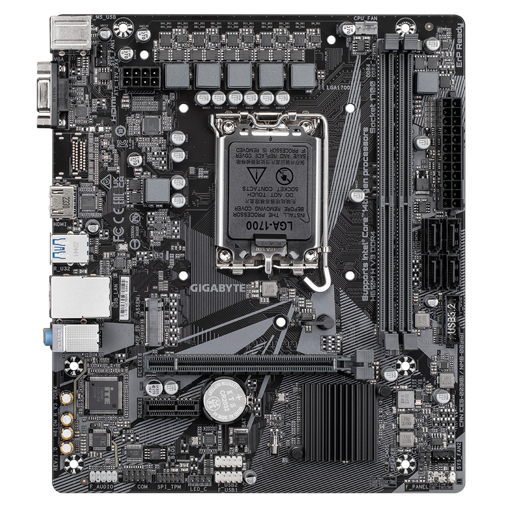 Gigabyte | H610M H V3 DDR4 | Processor family Intel | Processor socket LGA1700 | DDR4 DIMM | Supported hard disk drive interfaces M.2, SATA | Number of SATA connectors 4 - Image 3