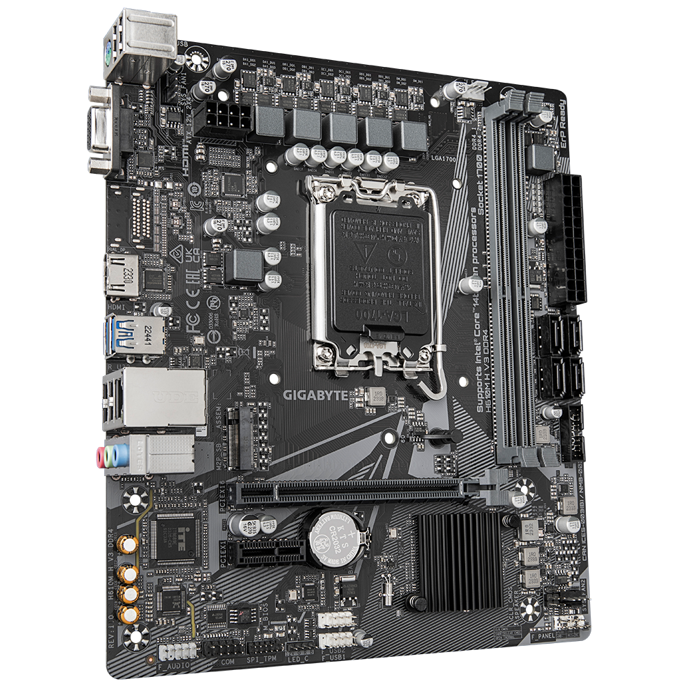 Gigabyte | H610M H V3 DDR4 | Processor family Intel | Processor socket LGA1700 | DDR4 DIMM | Supported hard disk drive interfaces M.2, SATA | Number of SATA connectors 4 - Image 4