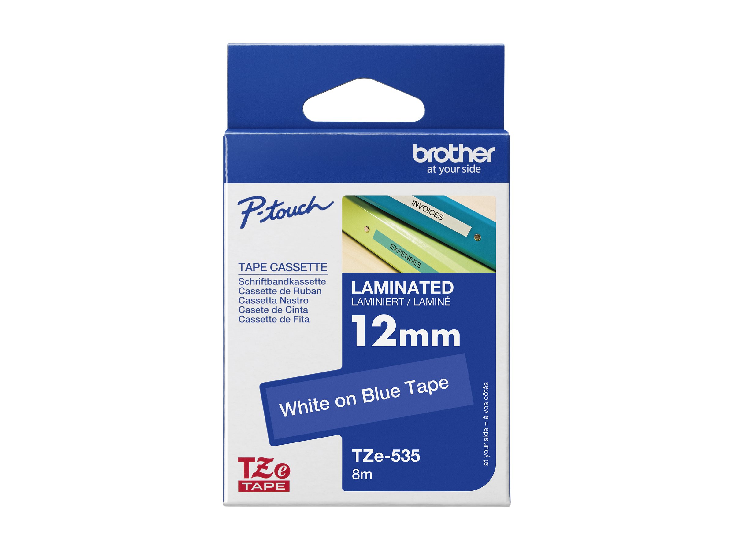 Brother | TZe-535 Laminated tape | White on Blue | TZe | 8 m | 1.2 cm - Image 2