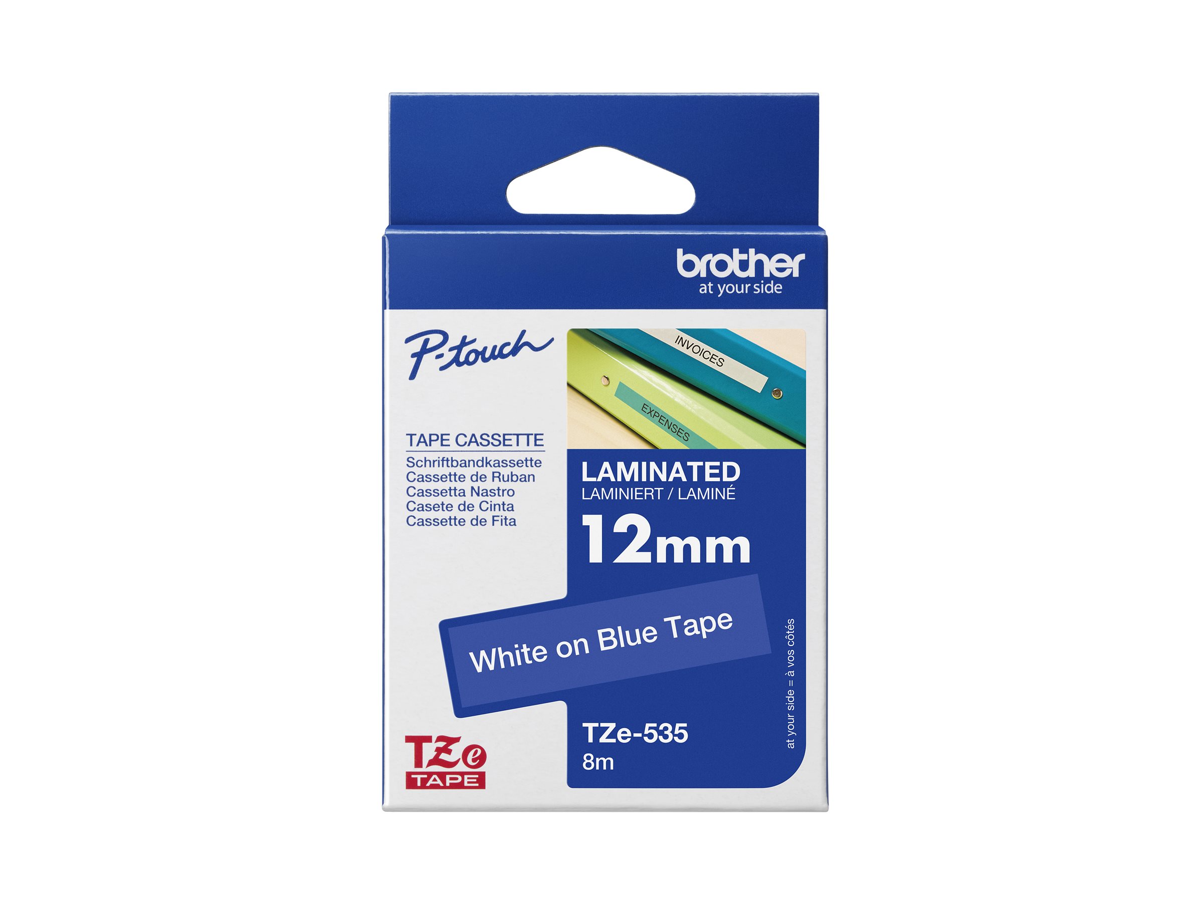 Brother | TZe-535 Laminated tape | White on Blue | TZe | 8 m | 1.2 cm - Image 4