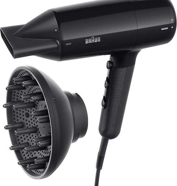 Braun Hair dryer | BRHD225E | 2200 W | Number of temperature settings 3 | Ionic function | Diffuser nozzle | Black