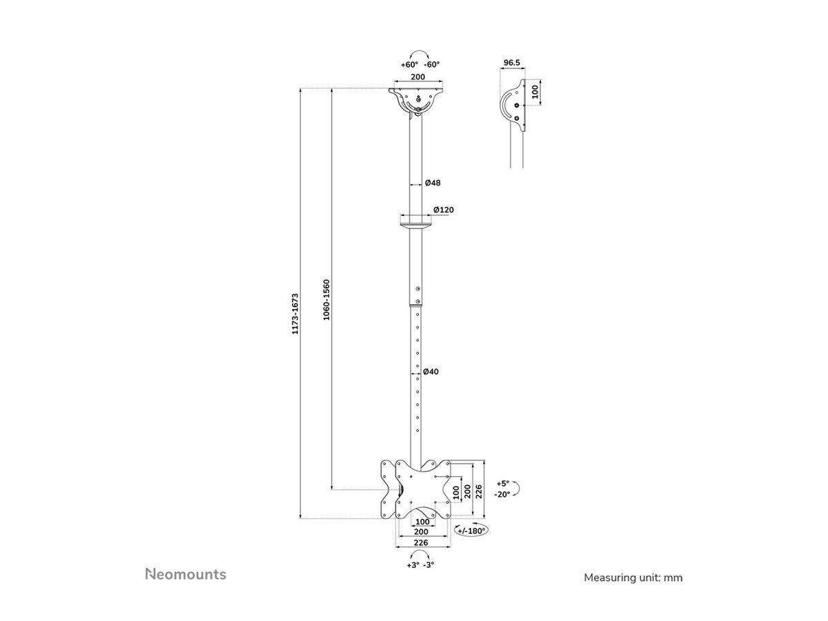 Neomounts CL35-340BL22 Dual Monitor/TV Mount Ceiling | Adjustable Height, Rotate, Tilt, Swivel | 23-42 " | Maximum weight (capacity) 45 kg | Black - Image 36