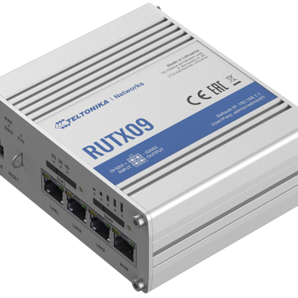 Rugged Industrial LTE-A Cat6 Router | RUTX09 | No Wi-Fi | 10/100/1000 Mbit/s | Ethernet LAN (RJ-45) ports 4 | Mesh Support No | MU-MiMO No | 2G/3G/4G