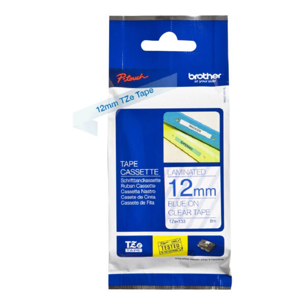 Brother | TZe-133 Laminated Tape | Blue on Clear | TZe | 8 m | 1.2 cm