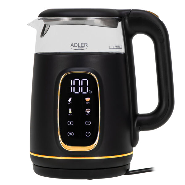 Adler Kettle with LED Display | AD 1305 | Electric | 2200 W | 1.7 L | Plastic | 360° rotational base | Black/Gold