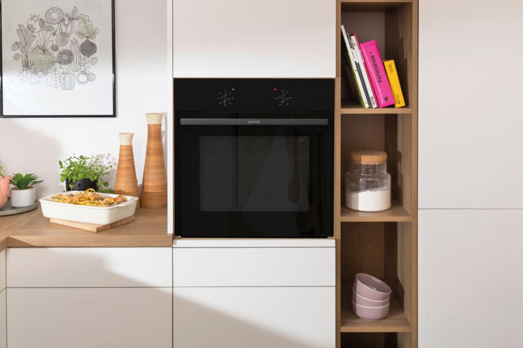 Gorenje Oven | BO6615E01B | 60 L | Electric | EnamelClean | Push pull buttons | Height 59.5 cm | Width 59.5 cm | Black - Image 8