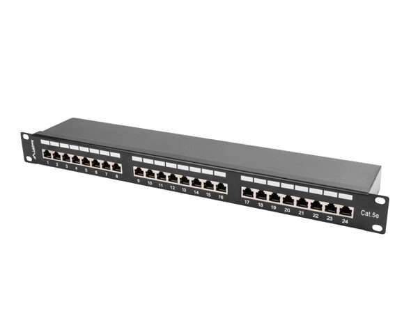 Lanberg | Patch Panel 24 Port 1U 19" CAT.5E FT with Cable Organizer Shielded | PPS5-1024-B | Black