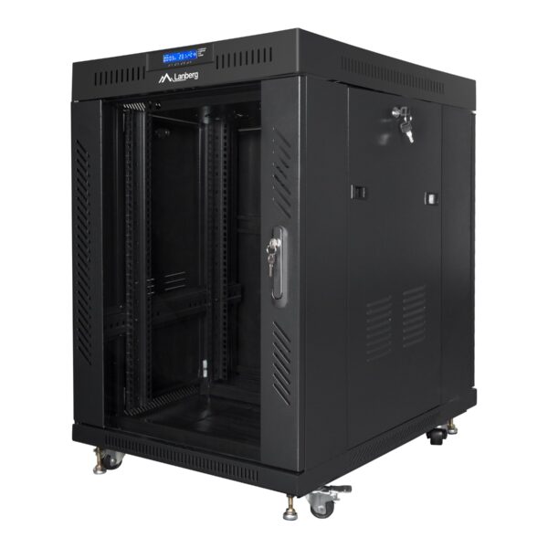Lanberg | Rack cabinet 19" free-standing 15U/600x800 (flat pack) with glass door, LCD | FF01-6815-12BL | Black