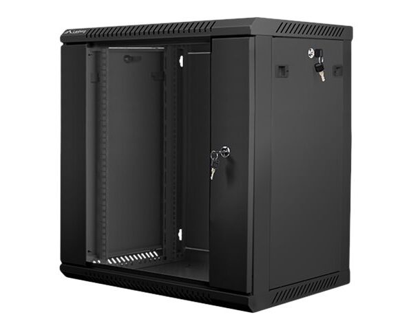 Lanberg | Rack cabinet 19" wall-mount 12U/600x450 (flat pack) with glass door | WF01-6412-10B | Black