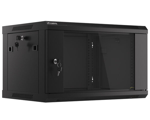 Lanberg | Rack cabinet 19" wall-mount 6U/600x450 (flat pack) with glass door V2 | WF01-6406-10B | Black