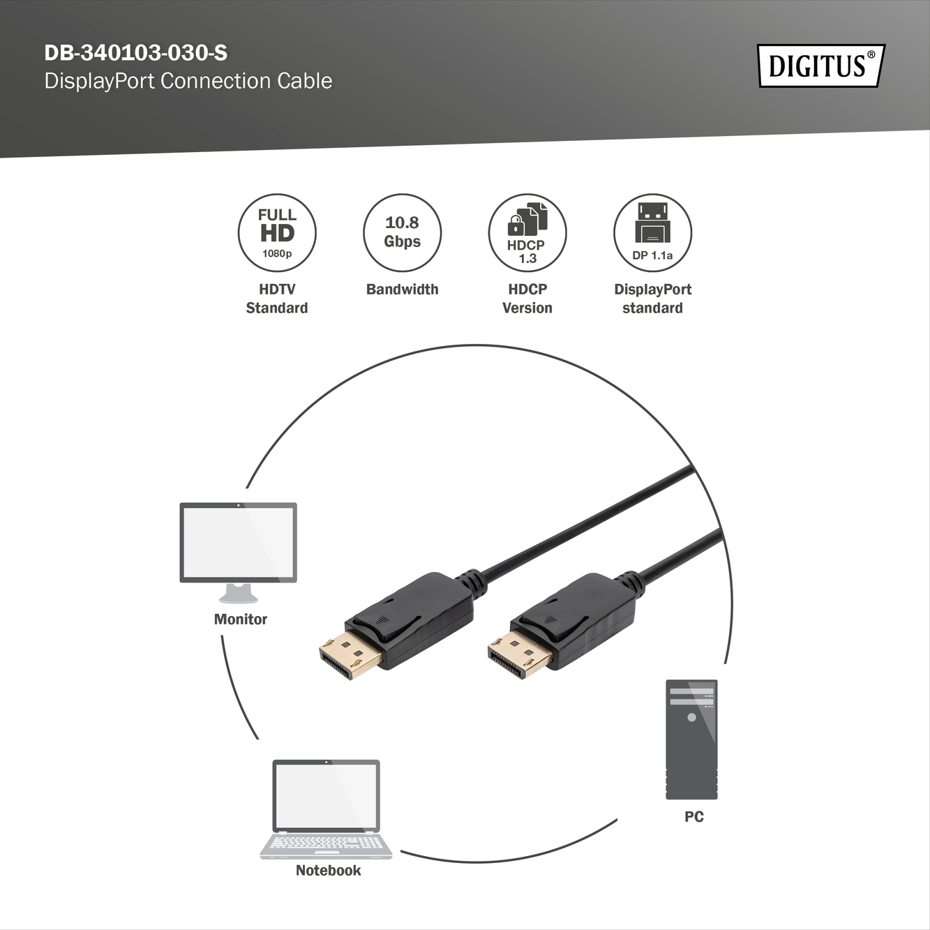 Digitus | DisplayPort Connection Cable | AK-340103-030-S | 3 m - Image 4