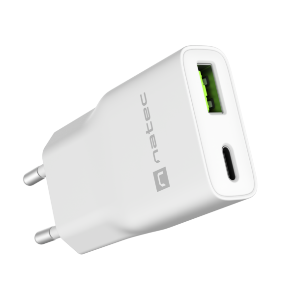Natec Ribera USB Charger Gan Slim USB 1X USB-A + 1X USB-C 20W | NUC-2376
