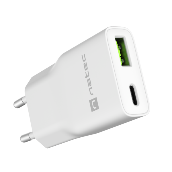 Natec Ribera USB Charger Gan Slim USB 1X USB-A + 1X USB-C 20W | NUC-2376