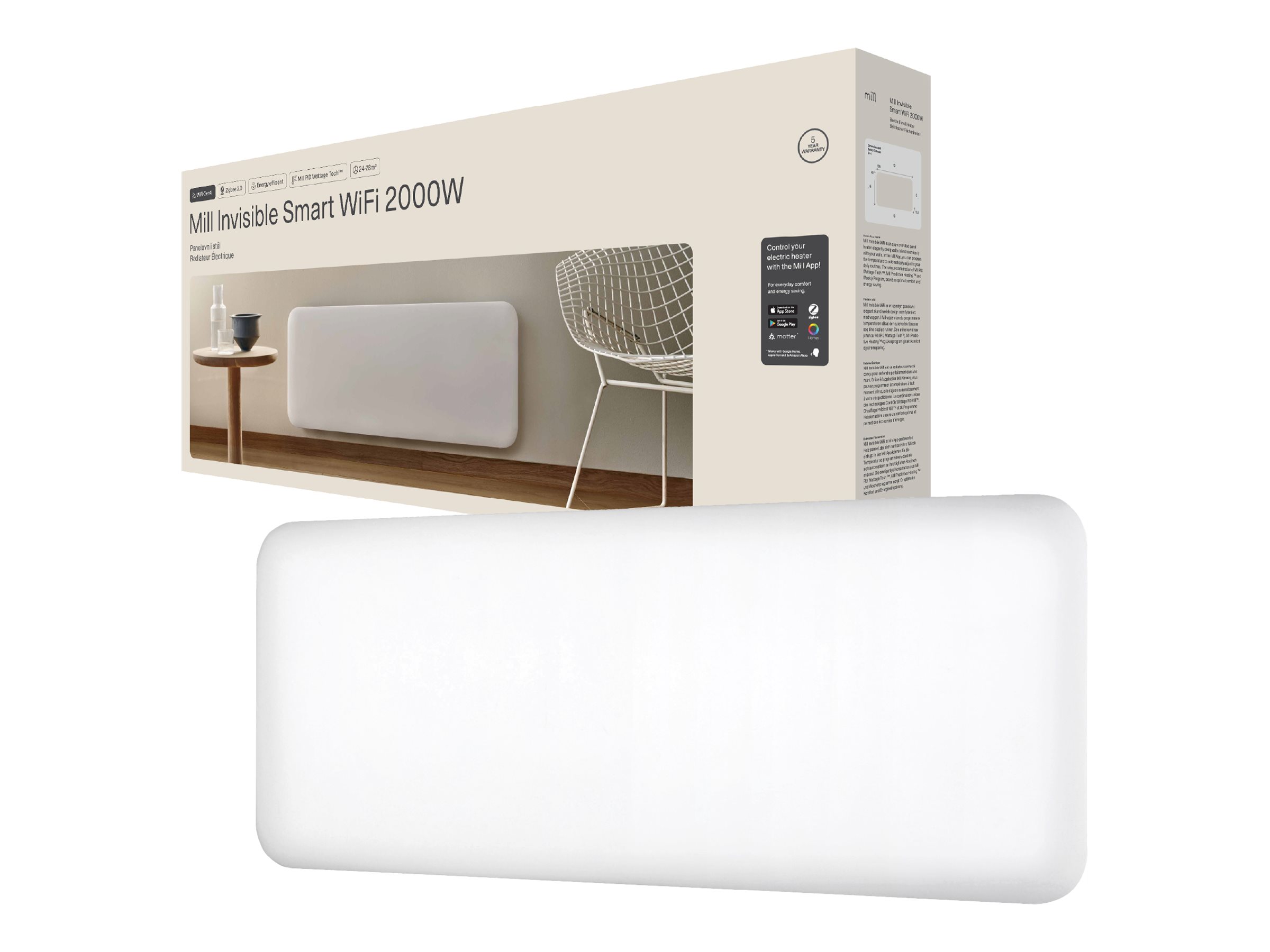 Mill Invisible Smart WiFi Heater | PA2000WIFI4 | Panel Heater | 2000 W | Suitable for rooms up to 24-28 m² | White | IPX4 - Image 3