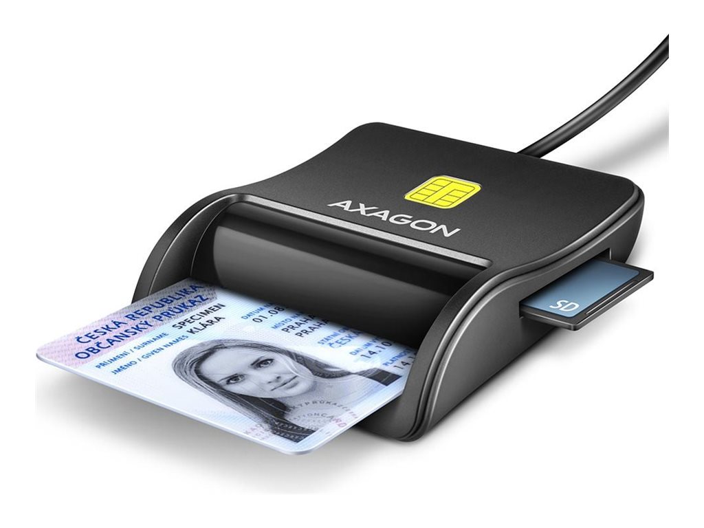 AXAGON Compact desktop USB contact Smart/ID & SD/microSD/SIM card reader with long, USB-A cable | CRE-SM3SD - Image 2