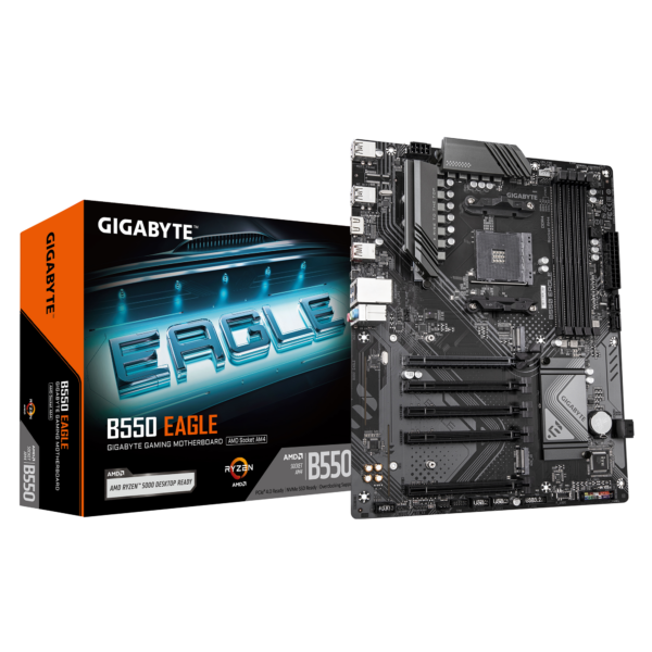 Gigabyte B550 EAGLE | Processor family AMD | Processor socket AM4 | DDR4 | Supported hard disk drive interfaces SATA, M.2 | Number of SATA connectors 4