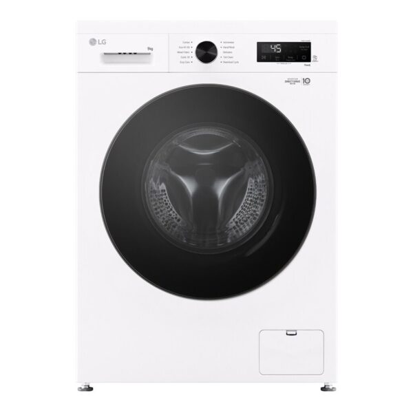 LG Washing machine | F4X1009NWB | Energy efficiency class A | Front loading | Washing capacity 9 kg | 1400 RPM | Depth 55 cm | Width 60 cm | Display | LED | Steam function | Direct drive | Wi-Fi | White