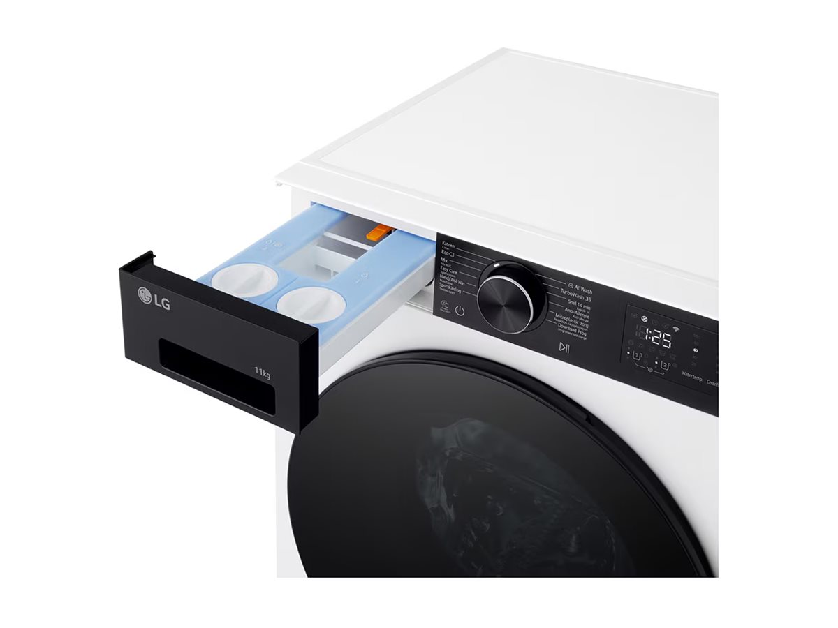 LG Washing machine | F4X5011THB | Energy efficiency class A | Front loading | Washing capacity 11 kg | 1400 RPM | Depth 57 cm | Width 60 cm | Display | LED | Steam function | Direct drive | Wi-Fi | White - Image 23
