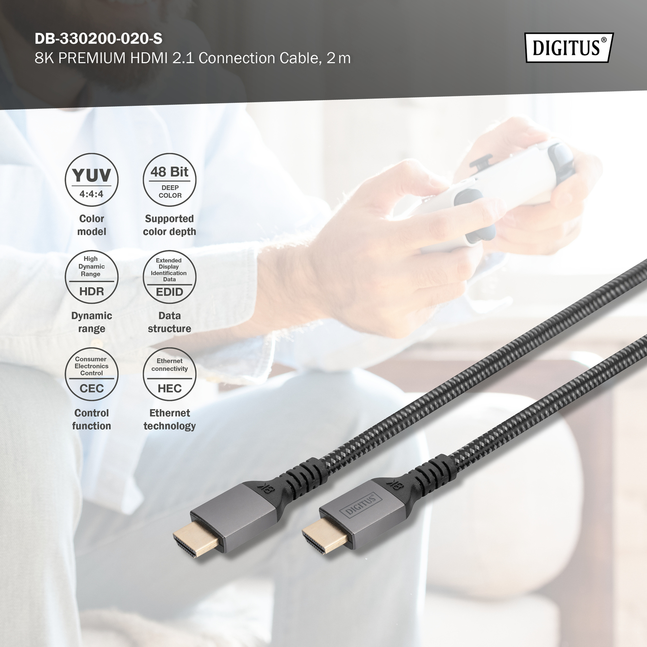 Digitus 8K HDMI Ultra High Speed Connection Cable | DB-330200-020-S | 2 m - Image 5