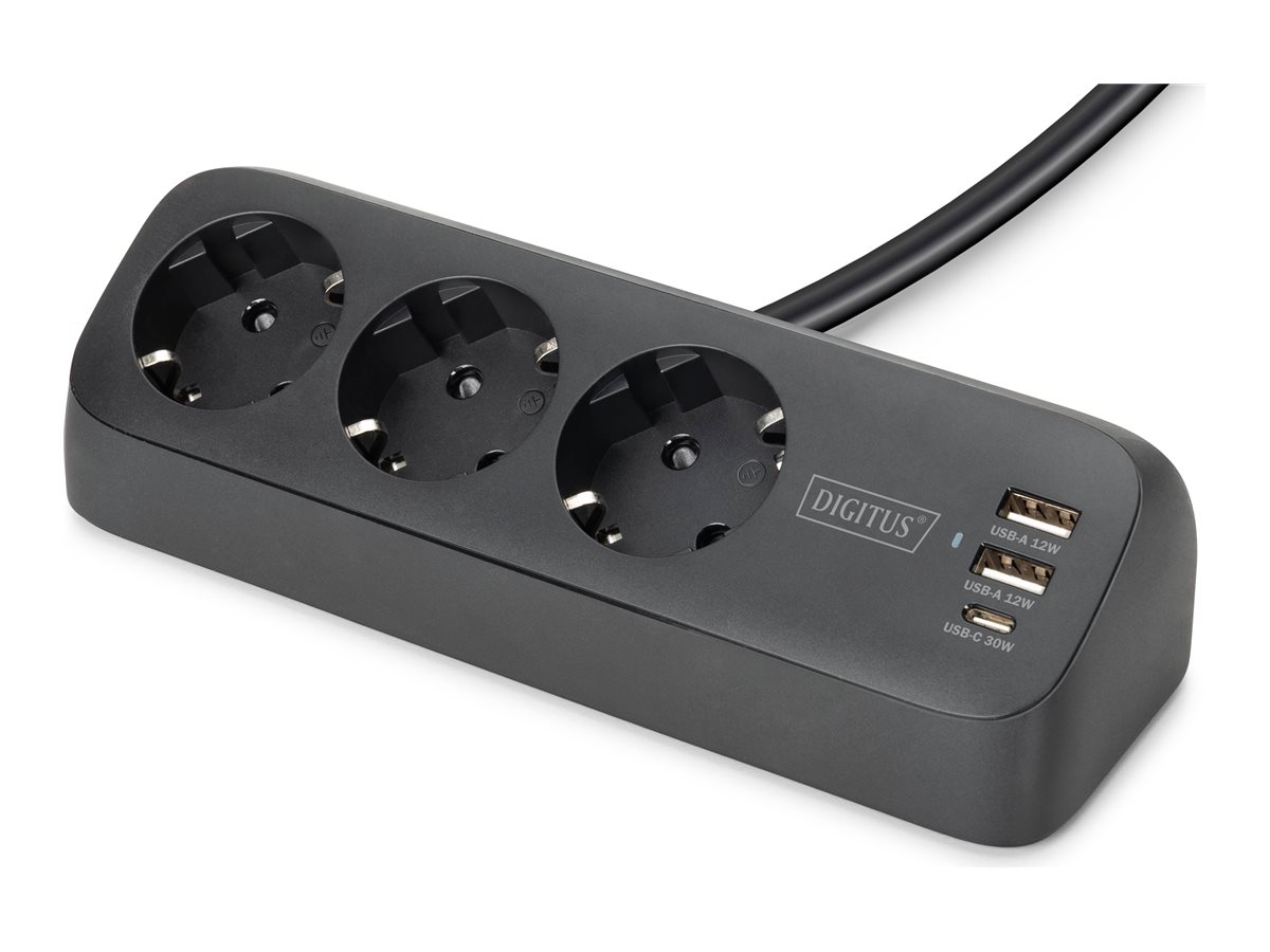 Digitus 3-way office socket strip with 2x USB-A and 1x USB-C connections | DA-70625