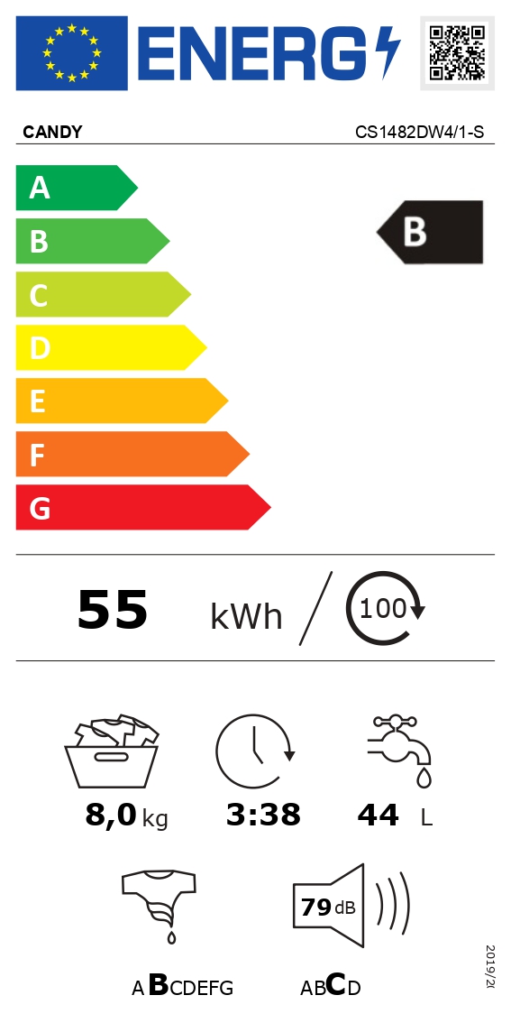 Candy | Washing Machine | CS1482DW4/1-S | Energy efficiency class B | Front loading | Washing capacity 8 kg | 1400 RPM | Depth 53 cm | Width 60 cm | Display | LCD | White - Image 8
