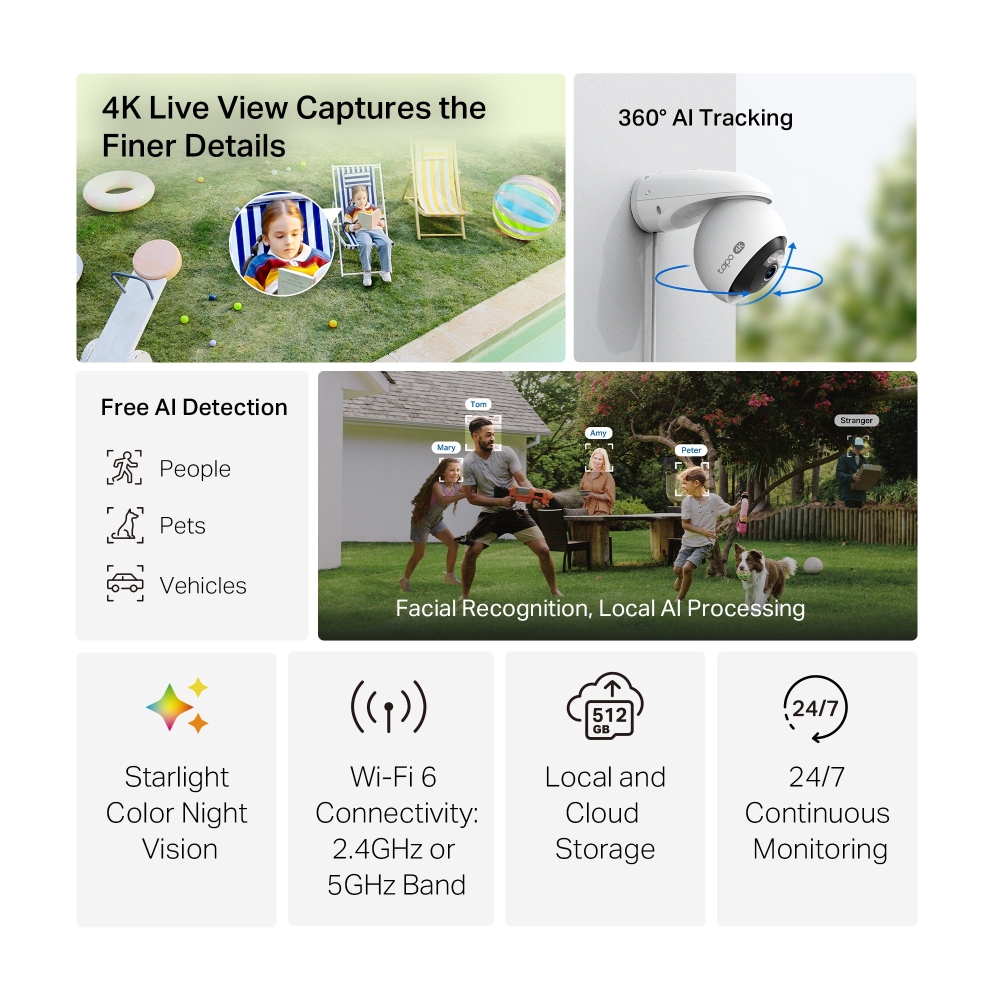 TP-LINK Pan/Tilt Security Wi-Fi Camera | Tapo C560WS | Dome | 8 MP | 4mm/F1.6 | H.264 | Micro SD, Max. 512 GB - Image 2