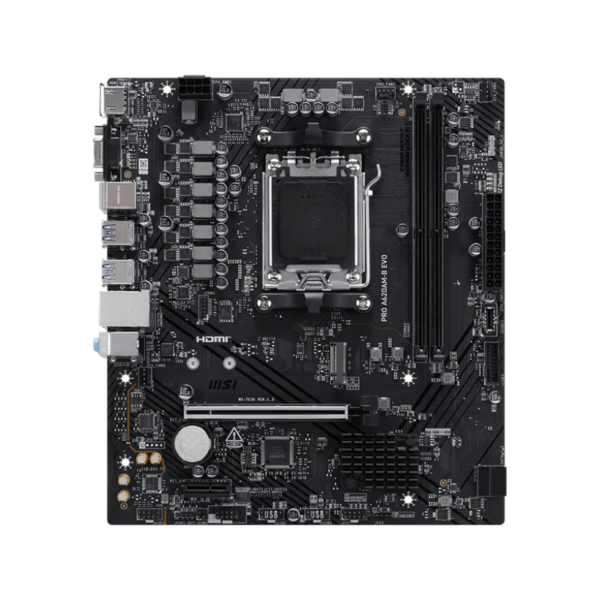 MSI PRO A620AM-B EVO | Processor family AMD | Processor socket AM5 | DDR5 | Supported hard disk drive interfaces SATA, M.2 | Number of SATA connectors 2