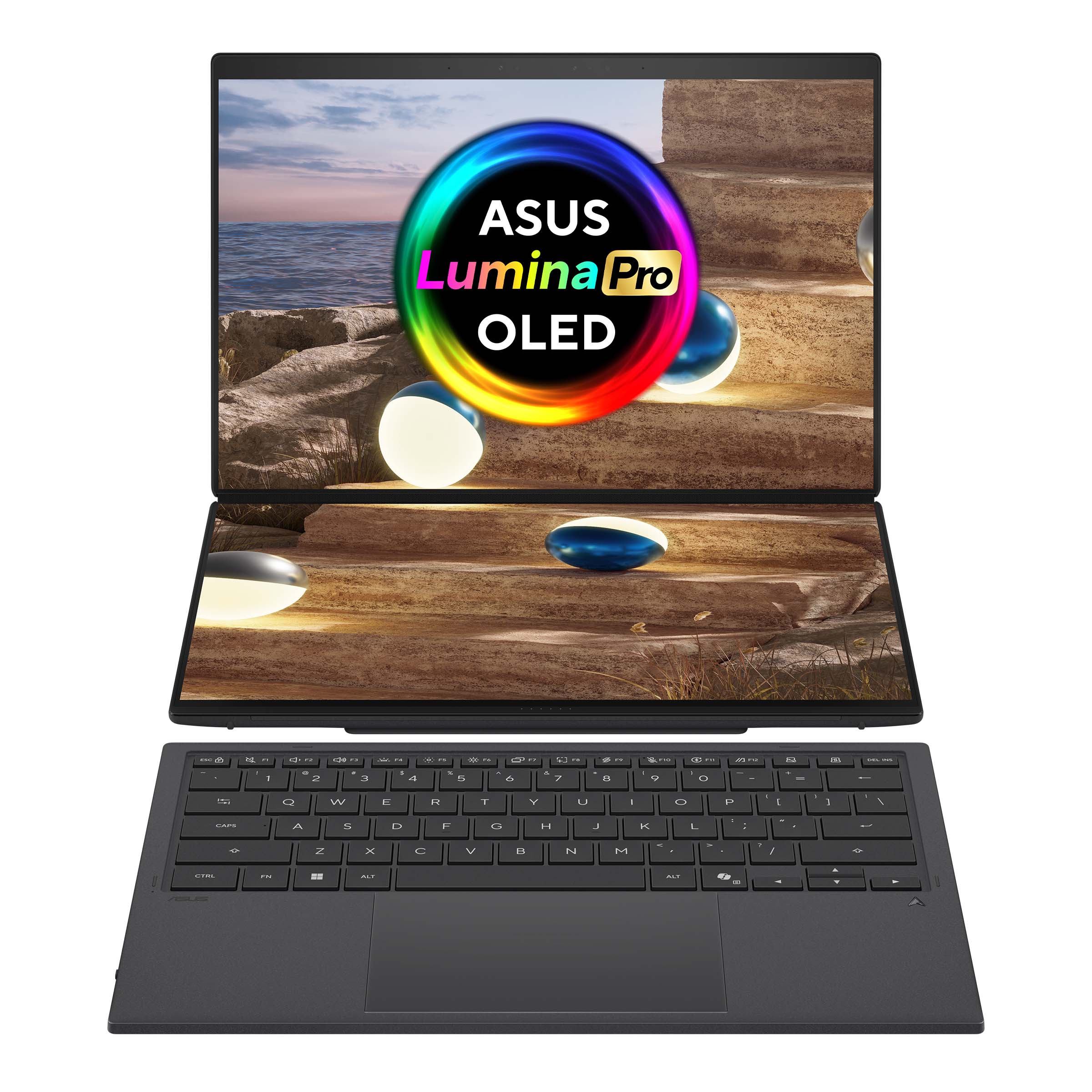 ASUS Zenbook Duo UX8407AA-SN066W | Asus | Zenbook Duo UX8407AA-SN066W | Moher Gray | 14 " | OLED | Touchscreen | 3K | 2880 x 1800 pixels | 144 Hz | Glossy | Intel Core Ultra 9 | 388H | 32 GB | LPDDR5X | Solid-state drive capacity 2000 GB | Intel Arc Graphics | Windows 11 Home | 802.11be | Bluetooth version 5.4 | Keyboard language US international | Keyboard backlit | Warranty 24 month(s) | Battery warranty 12 month(s) - Image 2