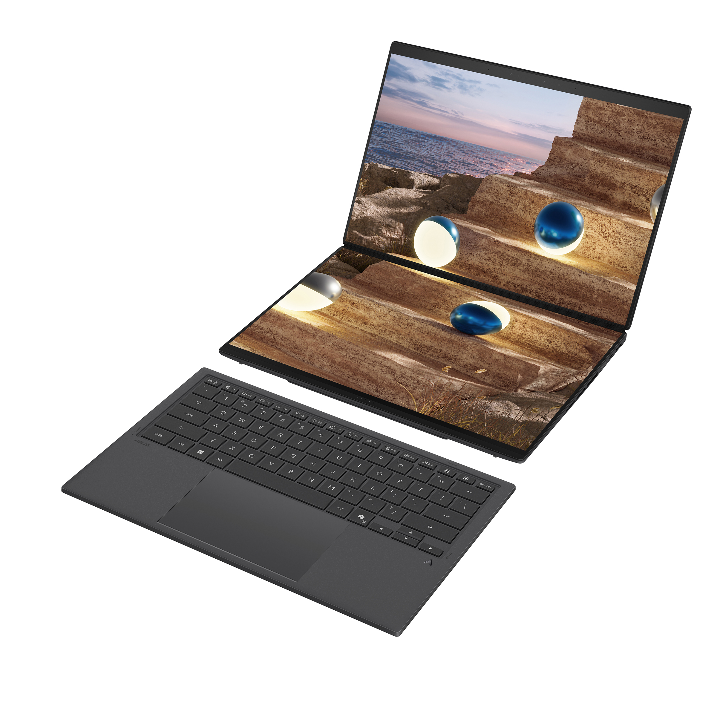 ASUS Zenbook Duo UX8407AA-SN066W | Asus | Zenbook Duo UX8407AA-SN066W | Moher Gray | 14 " | OLED | Touchscreen | 3K | 2880 x 1800 pixels | 144 Hz | Glossy | Intel Core Ultra 9 | 388H | 32 GB | LPDDR5X | Solid-state drive capacity 2000 GB | Intel Arc Graphics | Windows 11 Home | 802.11be | Bluetooth version 5.4 | Keyboard language US international | Keyboard backlit | Warranty 24 month(s) | Battery warranty 12 month(s) - Image 13