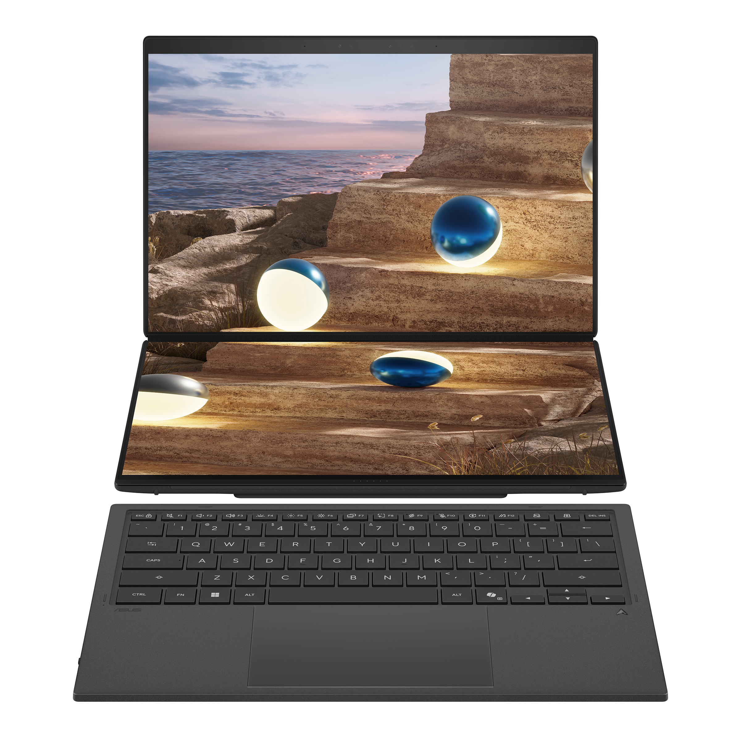 ASUS Zenbook Duo UX8407AA-SN094X | Asus Zenbook Duo UX8407AA-SN094X | Moher Gray | 14 " | OLED | Touchscreen | 3K | 2880 x 1800 pixels | 144 Hz | Glossy | Intel Core Ultra 9 | 388H | 32 GB | LPDDR5X | Solid-state drive capacity 2000 GB | Intel Arc Graphics | Windows 11 Pro | 802.11be | Bluetooth version 5.4 | Keyboard language US international | Keyboard backlit | Warranty 24 month(s) | Battery warranty 12 month(s) - Image 13