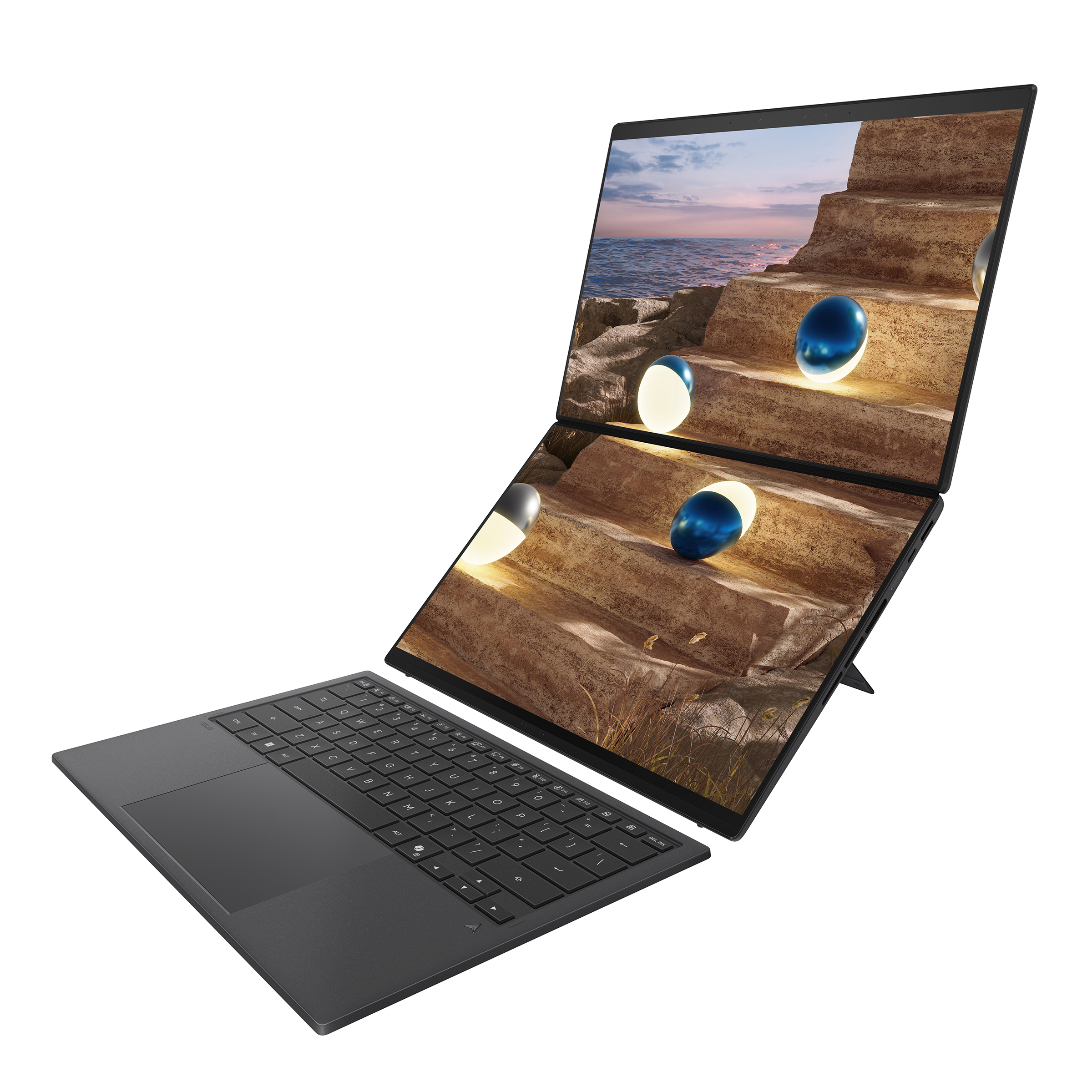 ASUS Zenbook Duo UX8407AA-SN094X | Asus Zenbook Duo UX8407AA-SN094X | Moher Gray | 14 " | OLED | Touchscreen | 3K | 2880 x 1800 pixels | 144 Hz | Glossy | Intel Core Ultra 9 | 388H | 32 GB | LPDDR5X | Solid-state drive capacity 2000 GB | Intel Arc Graphics | Windows 11 Pro | 802.11be | Bluetooth version 5.4 | Keyboard language US international | Keyboard backlit | Warranty 24 month(s) | Battery warranty 12 month(s) - Image 17