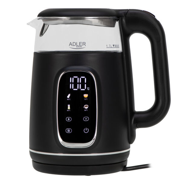 Adler Kettle with LED Display | AD 1305 | Electric | 2200 W | 1.7 L | Plastic | 360° rotational base | Black/Silver