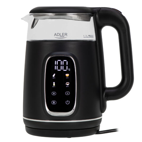 Adler Kettle with LED Display | AD 1305 | Electric | 2200 W | 1.7 L | Plastic | 360° rotational base | Black/Silver