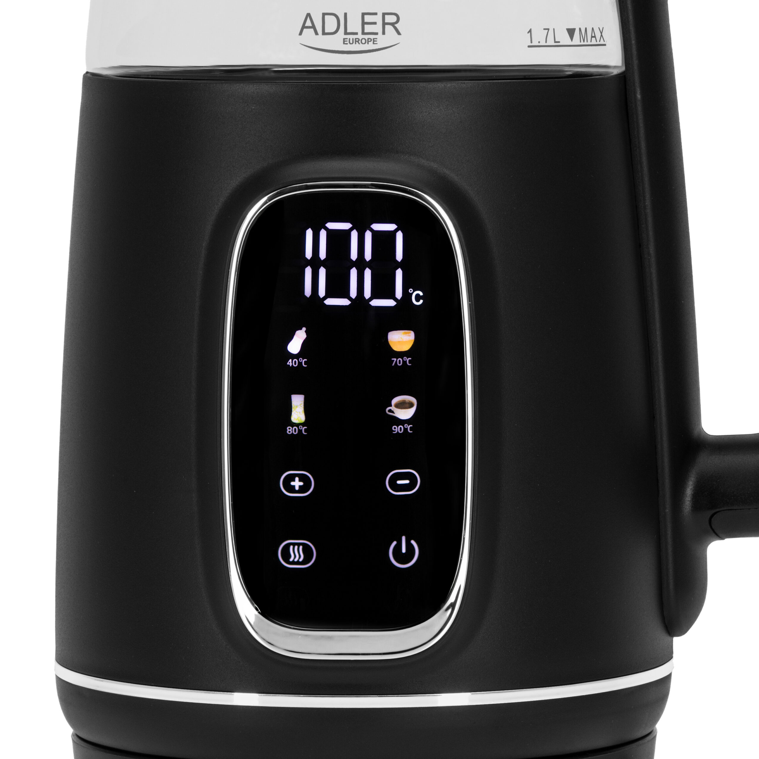 Adler Kettle with LED Display | AD 1305 | Electric | 2200 W | 1.7 L | Plastic | 360° rotational base | Black/Silver - Image 3