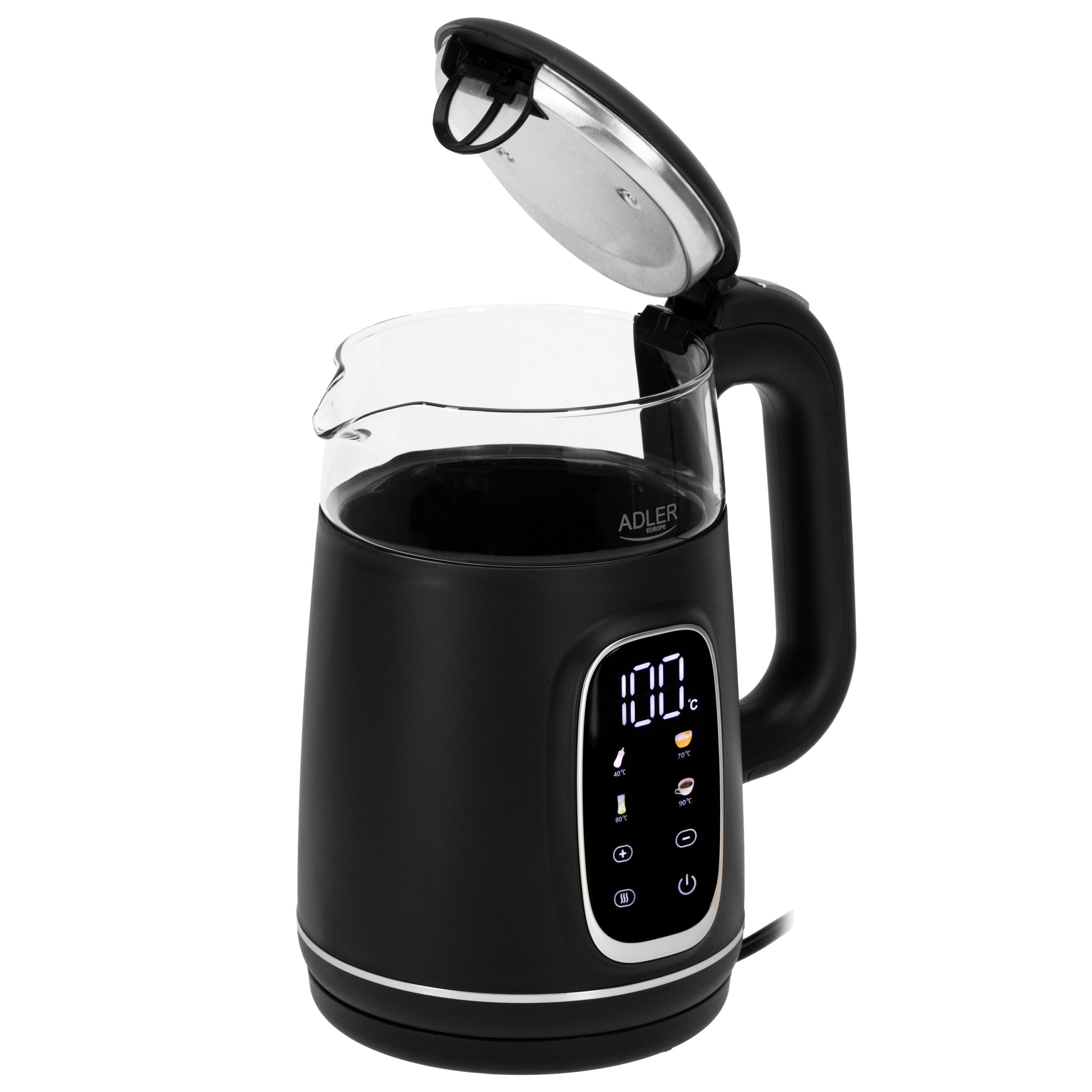 Adler Kettle with LED Display | AD 1305 | Electric | 2200 W | 1.7 L | Plastic | 360° rotational base | Black/Silver - Image 4